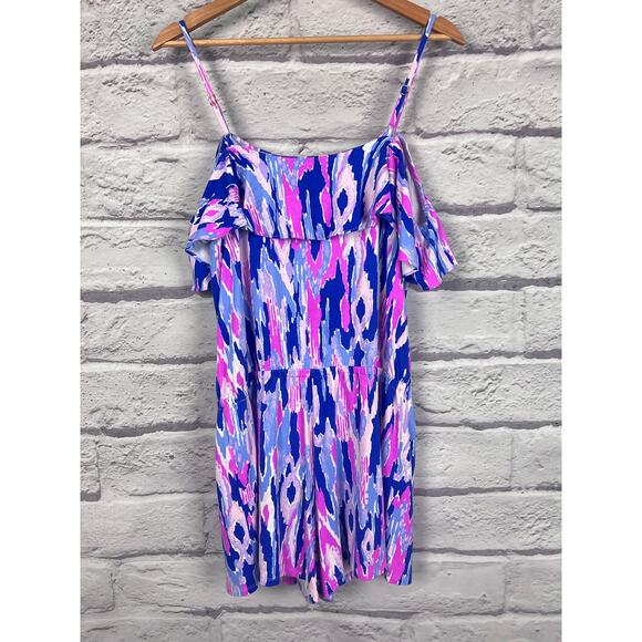 Lilly Pulitzer Women’s M Amethyst Klea Cold Shoulder Romper Boho Resort Tropical - Picture 4 of 11
